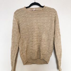 🌾 Vintage Oatmeal Check Knit Sweater